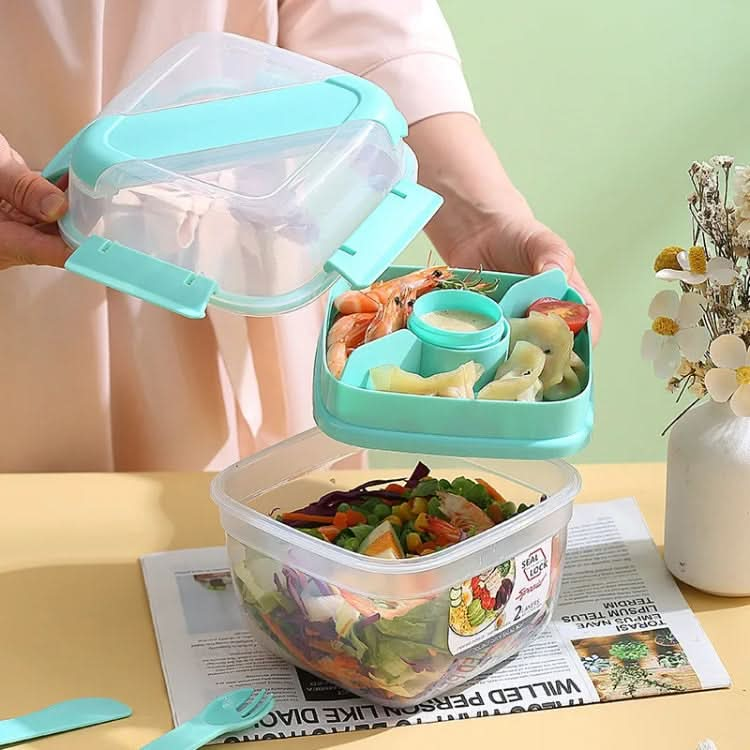 Microwaveable Double Layer Salad Container Picnic Lunch Box with Fork Spoon Reluova