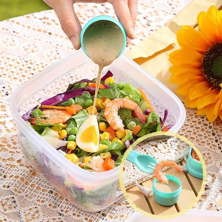 Microwaveable Double Layer Salad Container Picnic Lunch Box with Fork Spoon Reluova