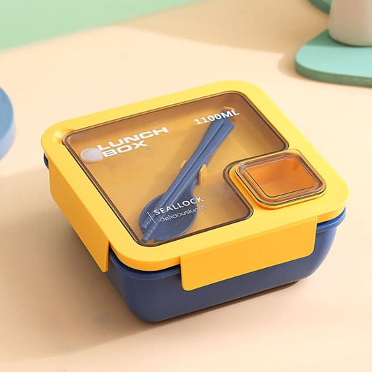 Square Microwaveable Lunch Box Hermetic Bento Box with Spoon Chopsticks Reluova