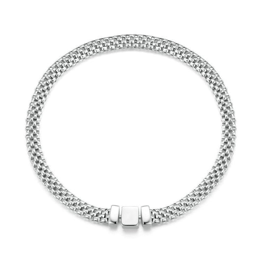 S925 Sterling Silver Platinum Plated Braided Basic Bracelet My Store