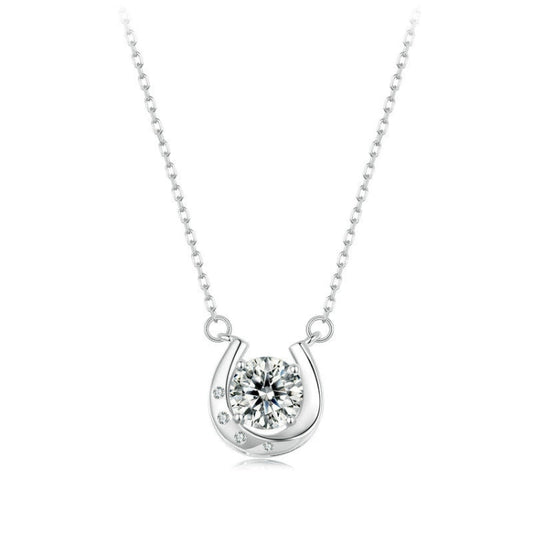 S925 Sterling Silver Sparkling Horseshoe Moissanite Pendant Necklace