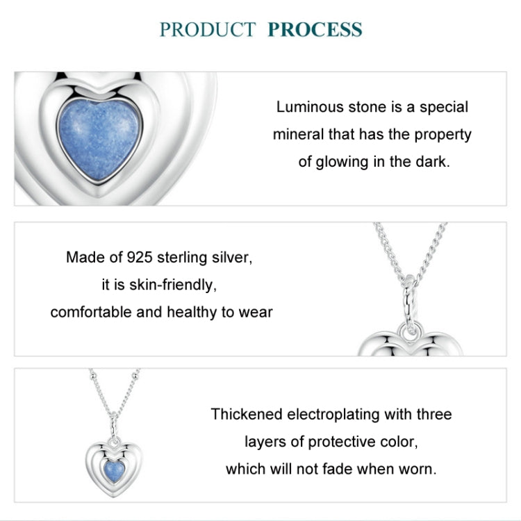 S925 Sterling Silver Platinum Plated Luminous Love Heart Necklace My Store