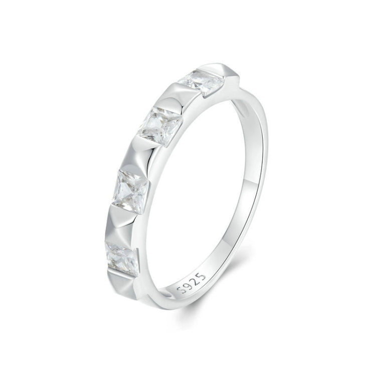 S925 Sterling Silver Platinum Plated Sparkling Simple Rivet Ring My Store