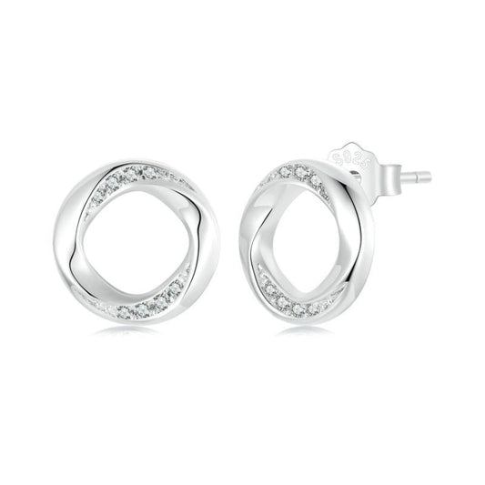 S925 Sterling Silver Platinum Plated Lucky Mobius Ring Stud Earrings My Store