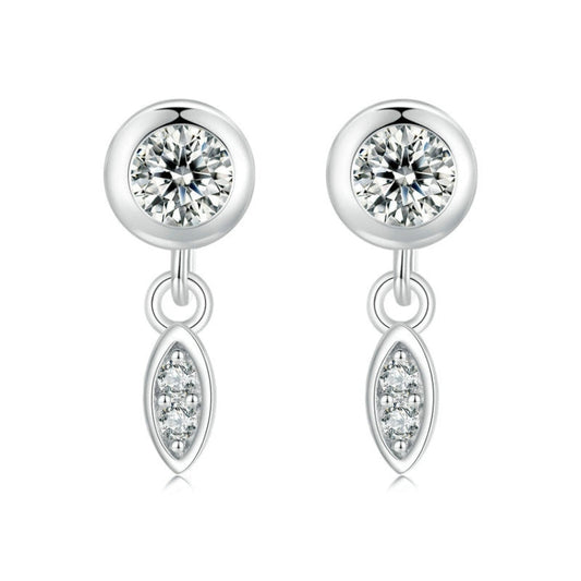 S925 Sterling Silver Sparkling White Gold Plated Zircon Tassel Stud Earrings My Store