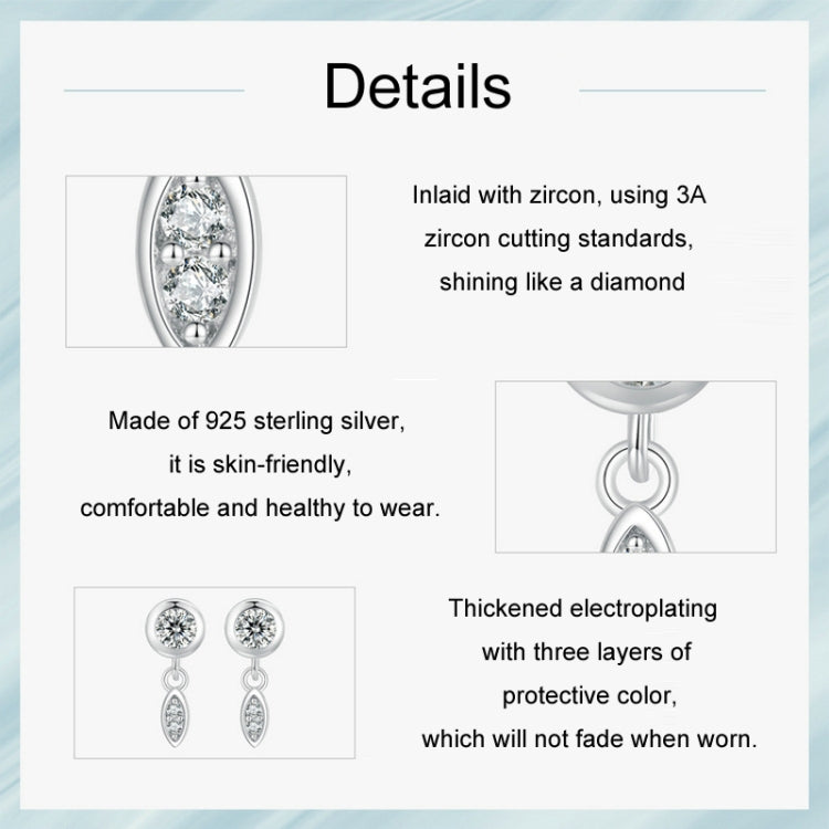 S925 Sterling Silver Sparkling White Gold Plated Zircon Tassel Stud Earrings My Store