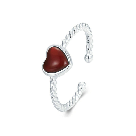 S925 Sterling Silver Agate Love Adjustable Open Ring My Store