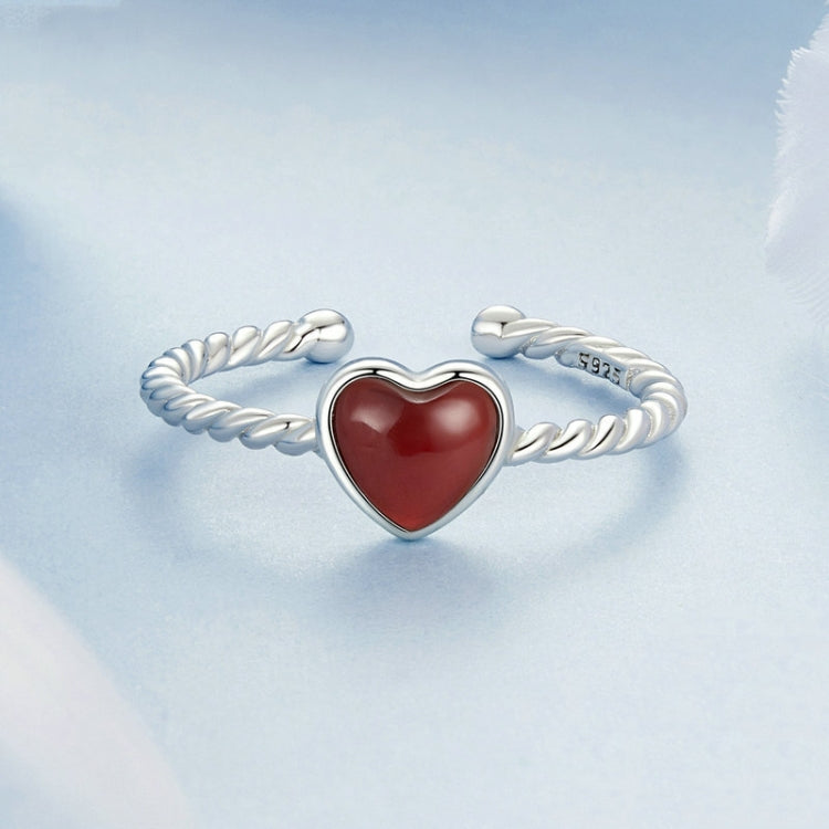 S925 Sterling Silver Agate Love Adjustable Open Ring My Store