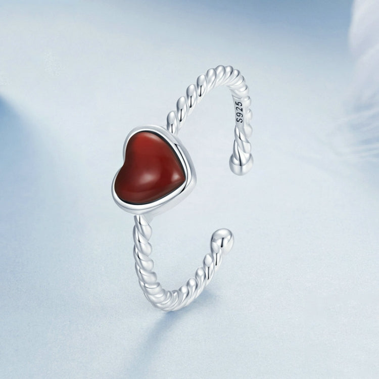 S925 Sterling Silver Agate Love Adjustable Open Ring My Store