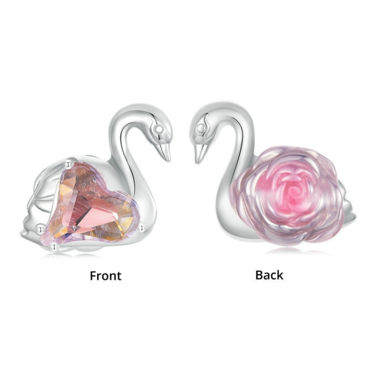 S925 Sterling Silver Platinum-plated Pink Swan Rose DIY Beads