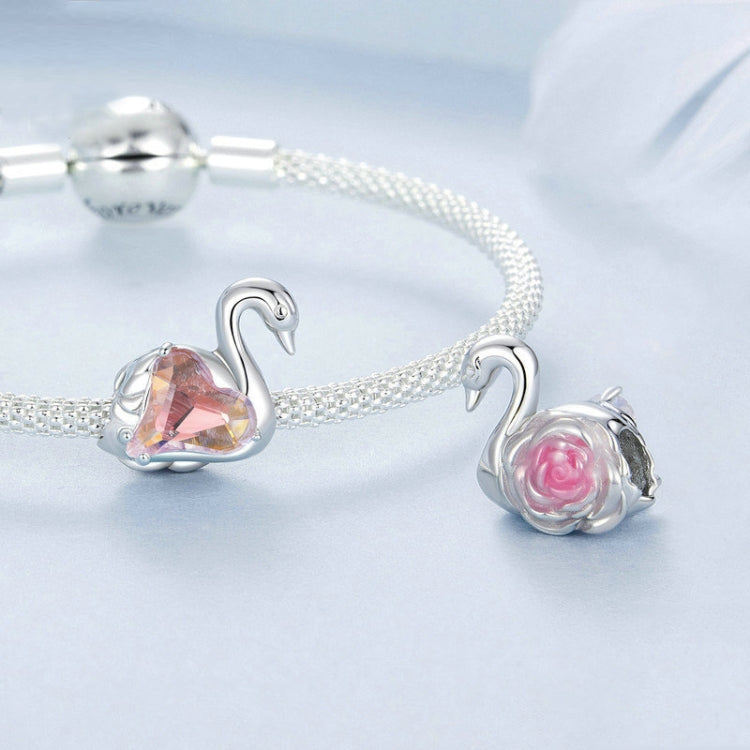 S925 Sterling Silver Platinum-plated Pink Swan Rose DIY Beads My Store