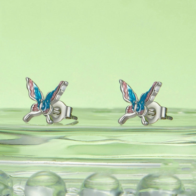 S925 Sterling Silver Platinum Plated Gradient Butterfly Earrings My Store