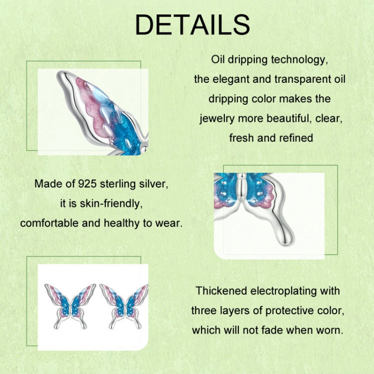 S925 Sterling Silver Platinum Plated Gradient Butterfly Earrings My Store