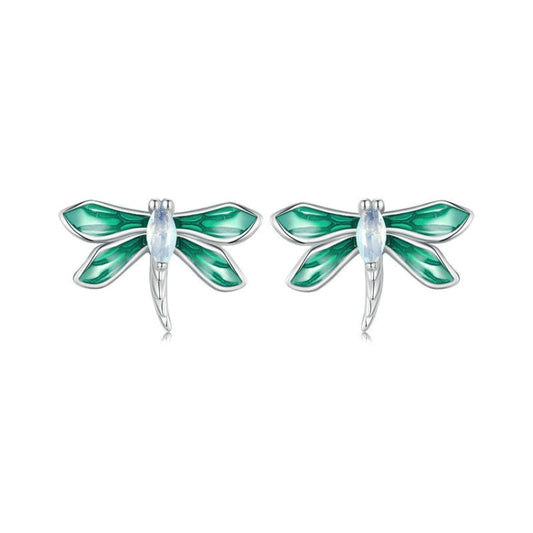 S925 Sterling Silver Platinum Plated Animal Dragonfly Earrings My Store