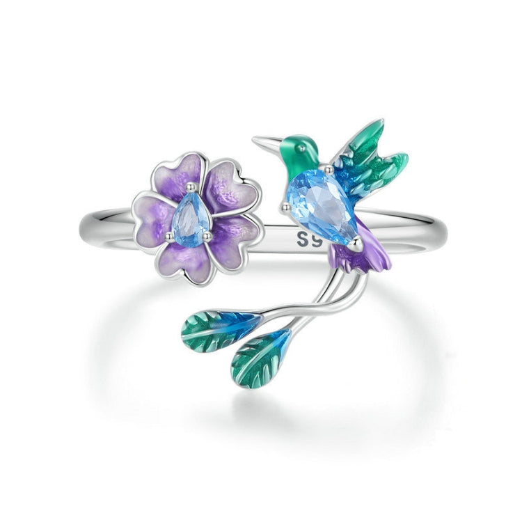 S925 Sterling Silver Bird Flower Opening Adjustable Ring My Store