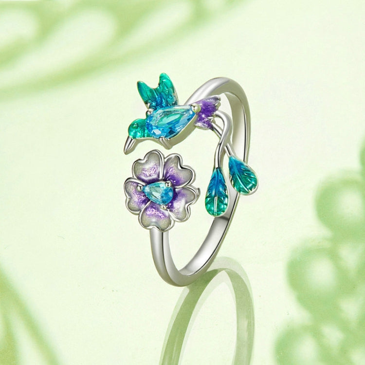 S925 Sterling Silver Bird Flower Opening Adjustable Ring My Store