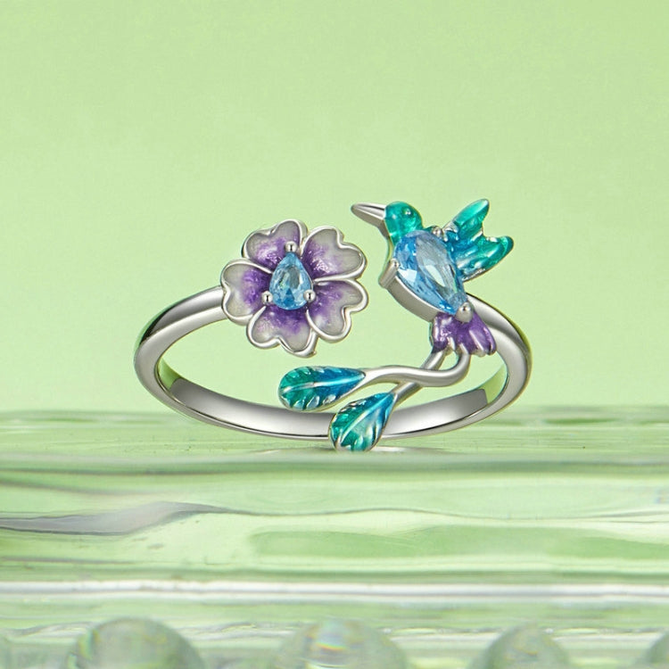 S925 Sterling Silver Bird Flower Opening Adjustable Ring My Store