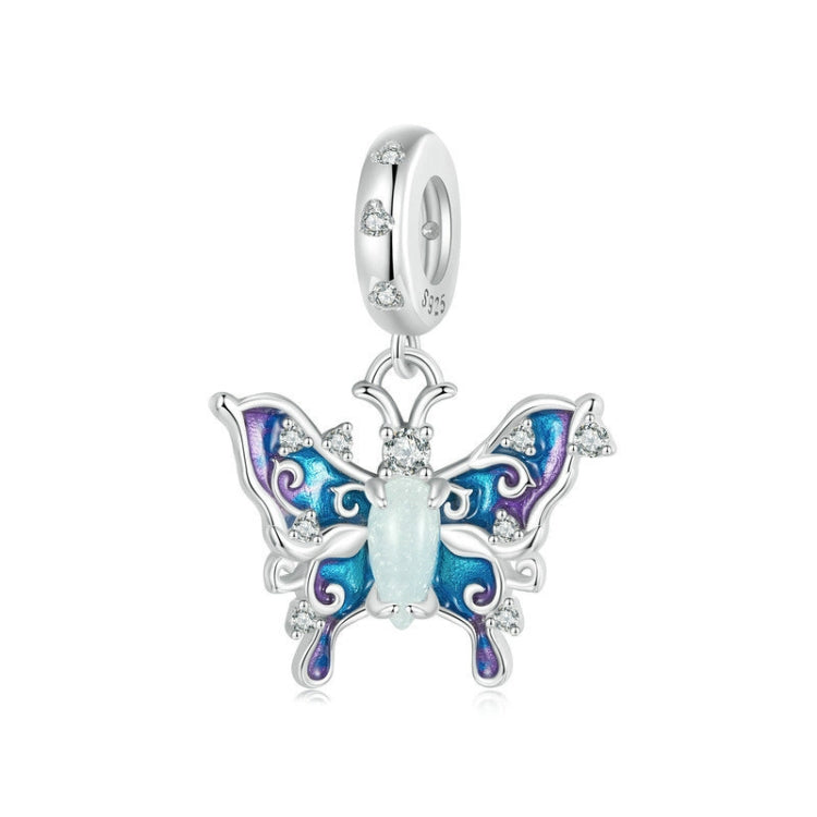 S925 Sterling Silver Platinum Plated Luminous Colorful Butterfly DIY Pendant