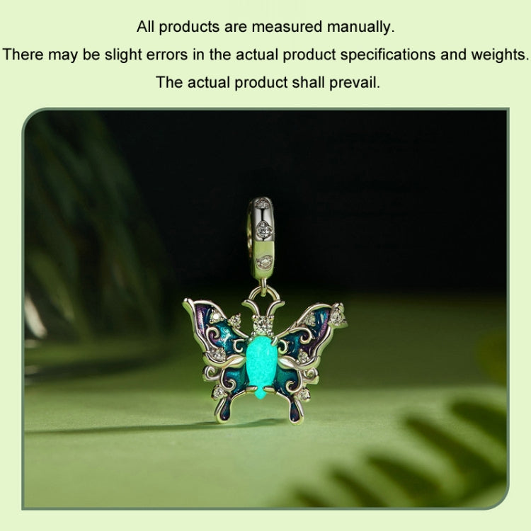 S925 Sterling Silver Platinum Plated Luminous Colorful Butterfly DIY Pendant