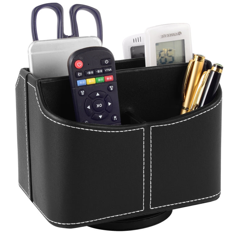 360 Degrees Rotating Desk Organizer Storage Box PU Leather Remote Control Holder