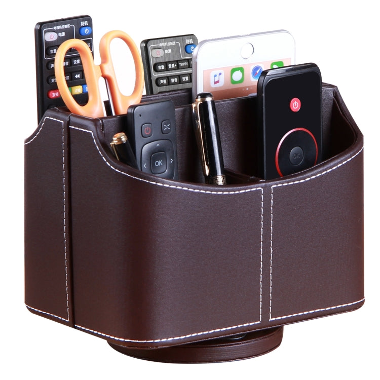 360 Degrees Rotating Desk Organizer Storage Box PU Leather Remote Control Holder My Store