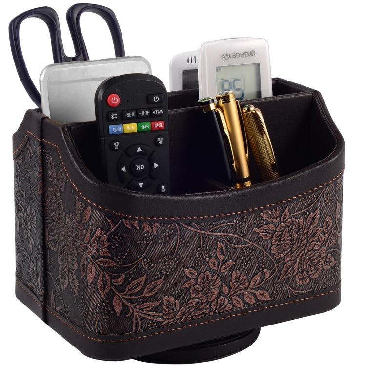 360 Degrees Rotating Desk Organizer Storage Box PU Leather Remote Control Holder My Store