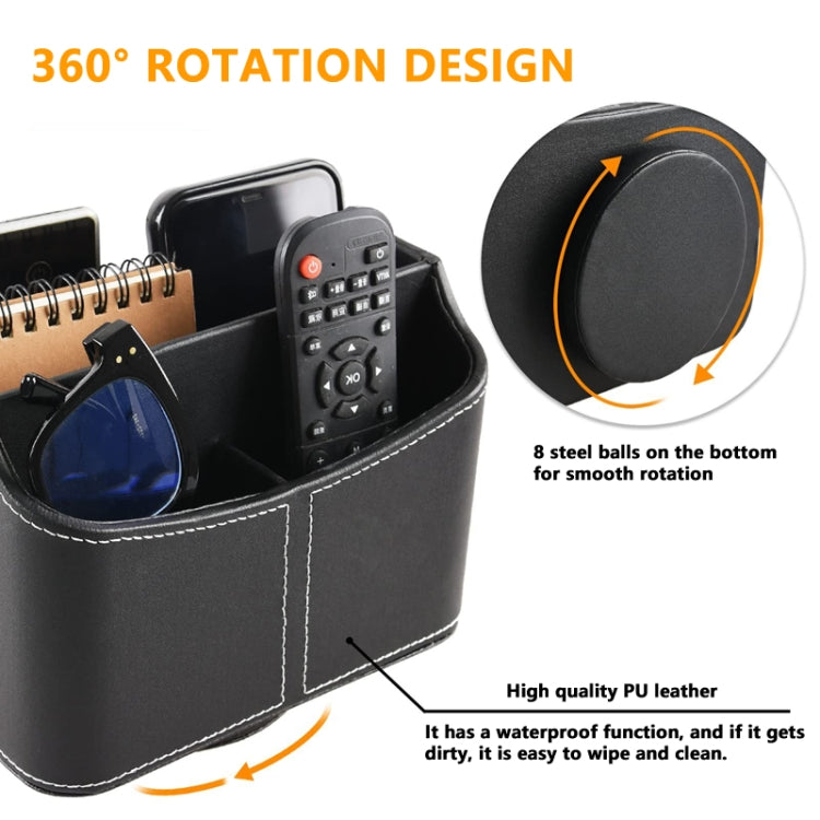 360 Degrees Rotating Desk Organizer Storage Box PU Leather Remote Control Holder