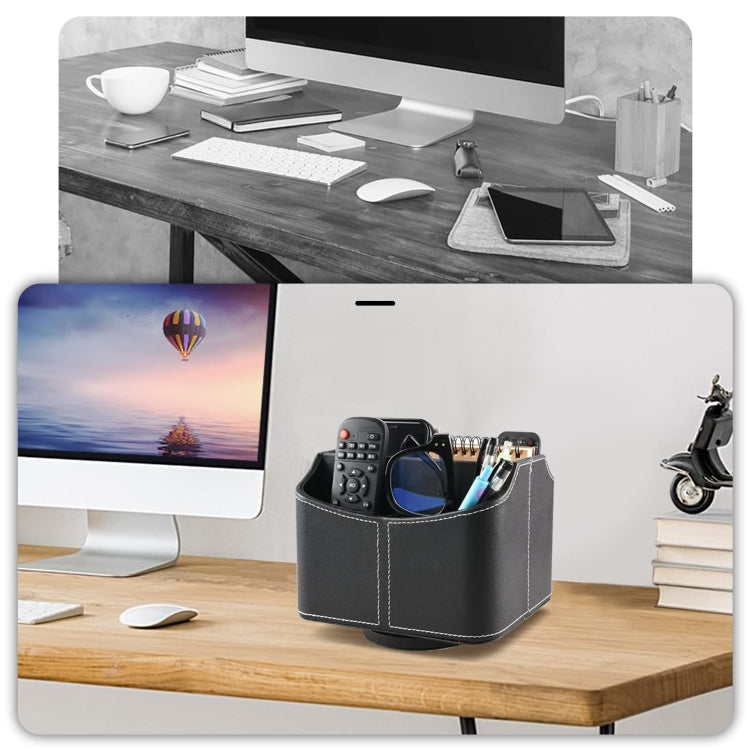 360 Degrees Rotating Desk Organizer Storage Box PU Leather Remote Control Holder