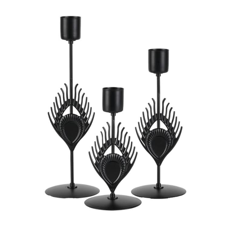 3 In 1 Black Feather Candlestick Wedding Decoration Romantic Candlelight Home Ornaments(Black)-Reluova