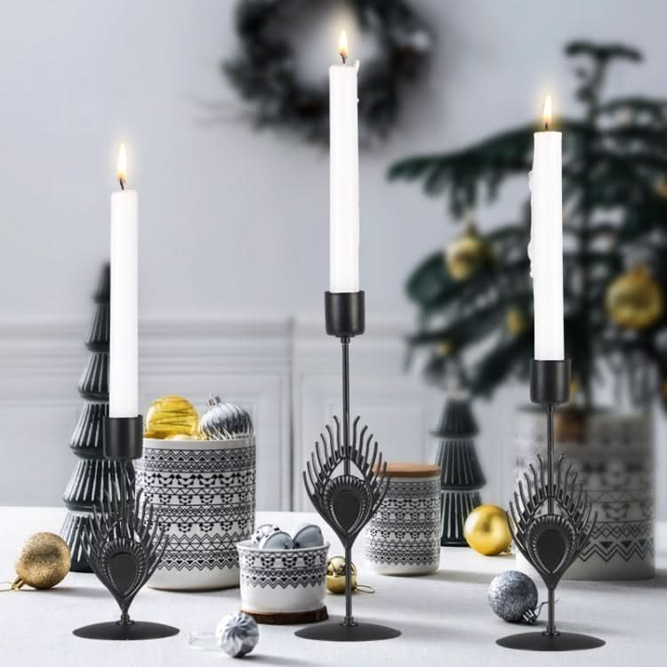 3 In 1 Black Feather Candlestick Wedding Decoration Romantic Candlelight Home Ornaments(Black)-Reluova