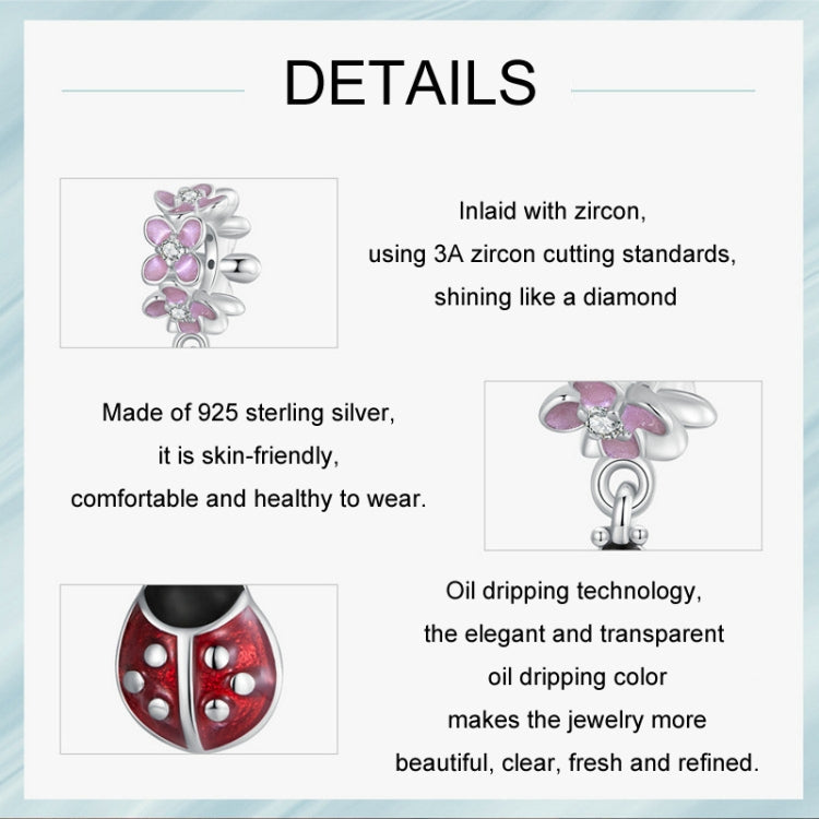 S925 Sterling Silver Platinum Plated Flower Ladybug DIY Beads My Store