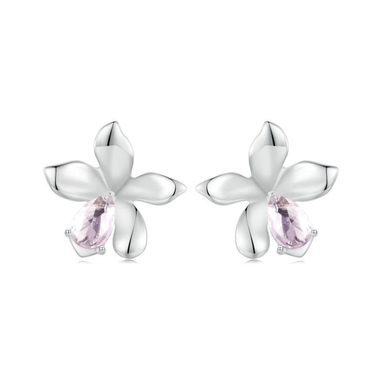 S925 Sterling Silver Platinum Plated Flower Earrings For Women My Store