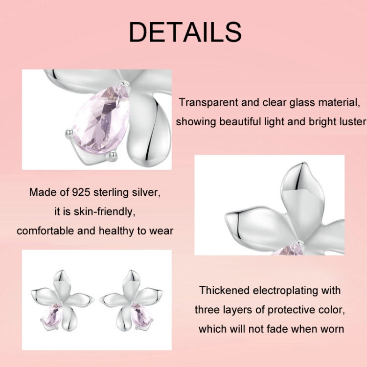 S925 Sterling Silver Platinum Plated Flower Earrings For Women My Store