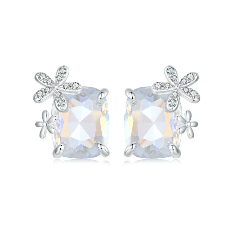 S925 Sterling Silver Platinum-plated Dream Flower Large Main Stone Earrings My Store