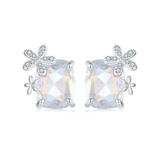 S925 Sterling Silver Platinum-plated Dream Flower Large Main Stone Earrings My Store