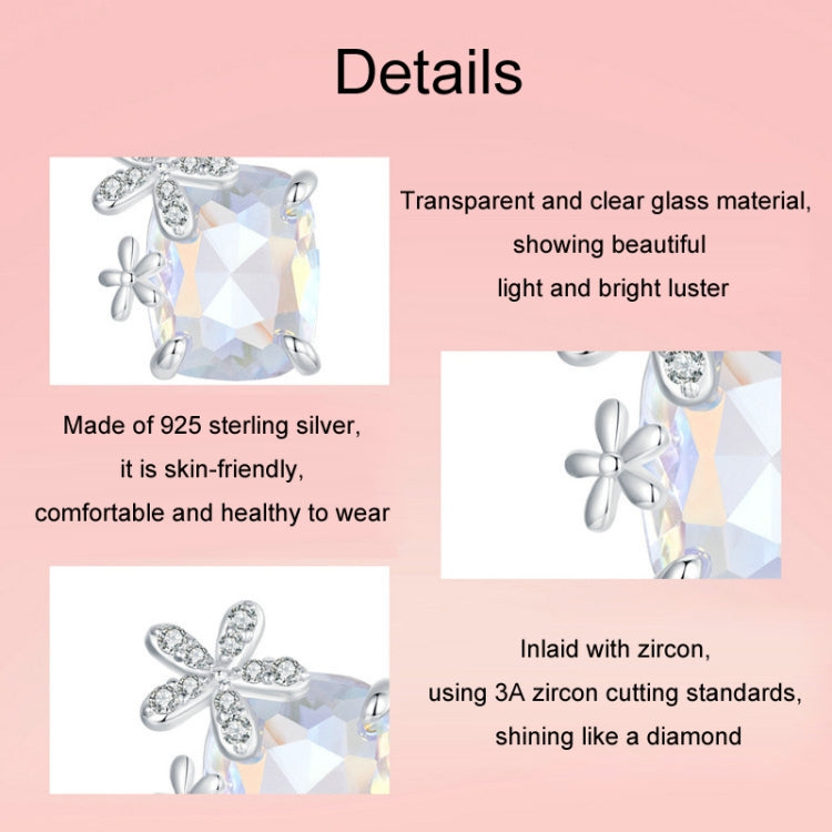 S925 Sterling Silver Platinum-plated Dream Flower Large Main Stone Earrings My Store