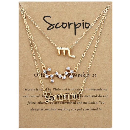 3 In 1 12 Zodiac Signs Necklace Set Retro Alphabet Symbols With Diamonds Jewelry Set My Store