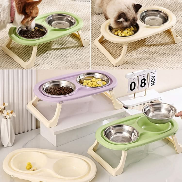 Collapsible Pet Bowl Eating Drinking Bowl Neck Guard Tall Double Bowl - Reluova