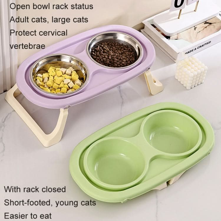 Collapsible Pet Bowl Eating Drinking Bowl Neck Guard Tall Double Bowl - Reluova