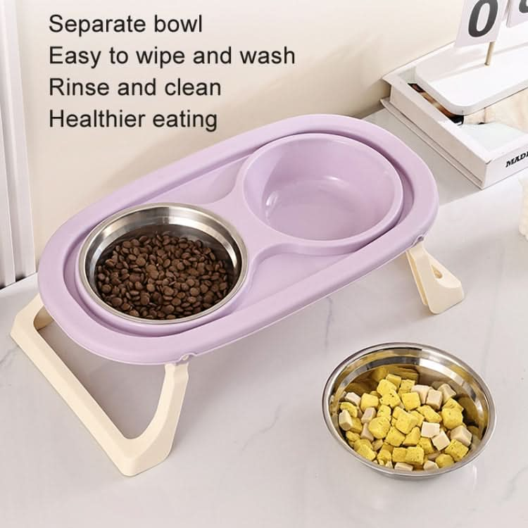 Collapsible Pet Bowl Eating Drinking Bowl Neck Guard Tall Double Bowl - Reluova