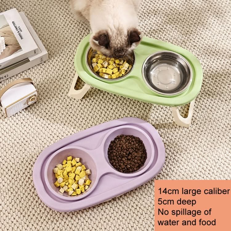 Collapsible Pet Bowl Eating Drinking Bowl Neck Guard Tall Double Bowl - Reluova