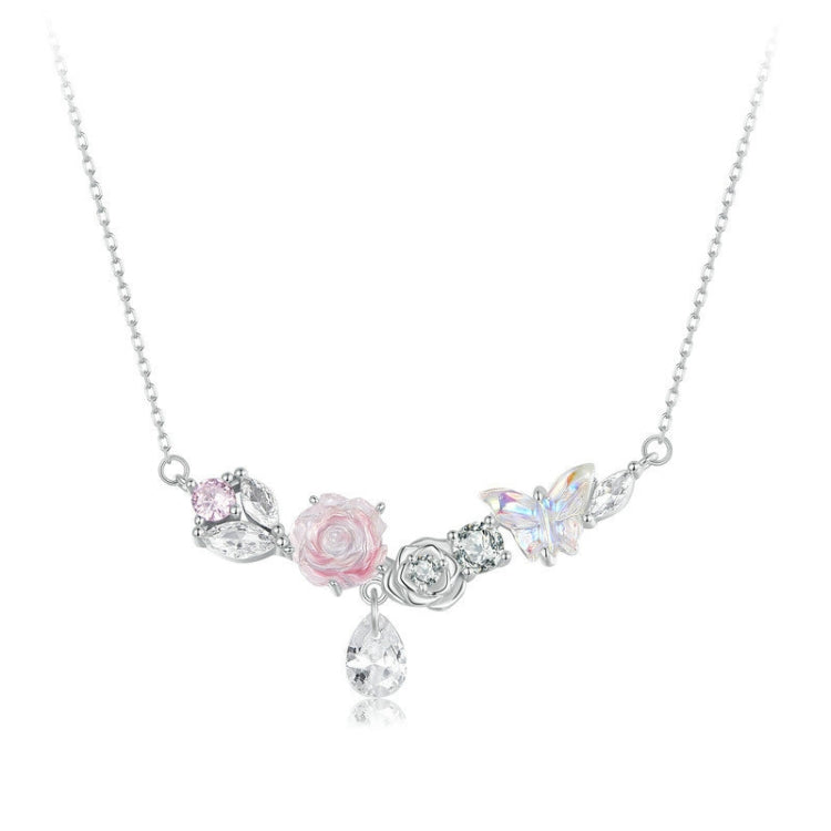 S925 Sterling Silver Platinum Plated Fantasy Butterfly Flower Necklace My Store