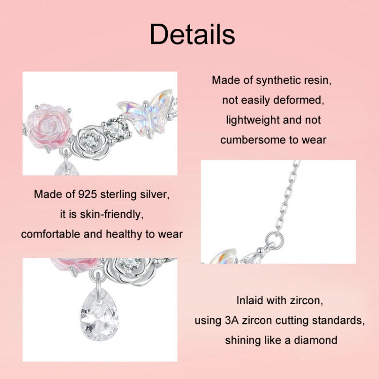 S925 Sterling Silver Platinum Plated Fantasy Butterfly Flower Necklace My Store