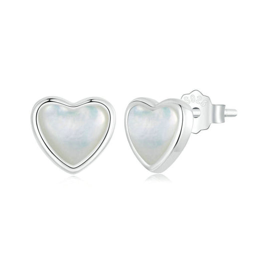 S925 Sterling Silver Platinum Plated White Shell Love Earrings My Store