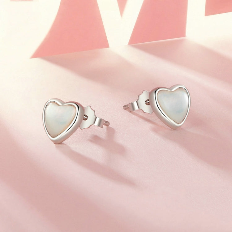 S925 Sterling Silver Platinum Plated White Shell Love Earrings My Store