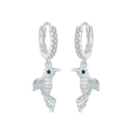 S925 Sterling Silver Platinum Plated Opal Studded Bird Earrings for Women My Store