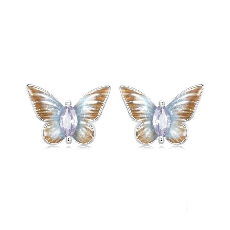 S925 Sterling Silver Platinum Plated Gradient Enamel Butterfly Earrings My Store