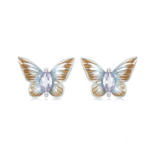 S925 Sterling Silver Platinum Plated Gradient Enamel Butterfly Earrings My Store