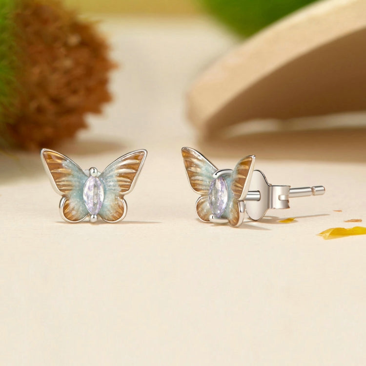 S925 Sterling Silver Platinum Plated Gradient Enamel Butterfly Earrings My Store