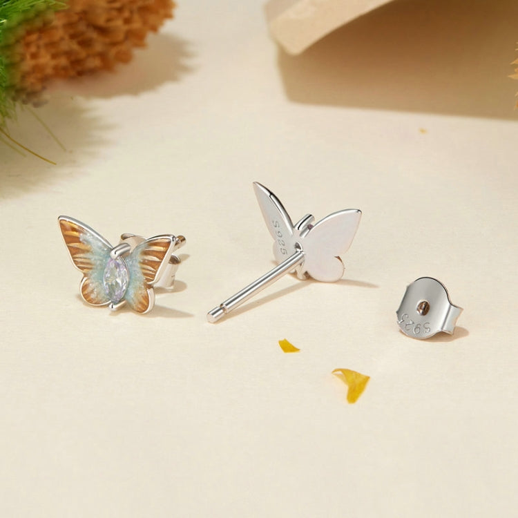 S925 Sterling Silver Platinum Plated Gradient Enamel Butterfly Earrings My Store